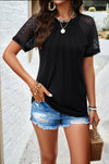 Shalene Lace and Ruched Tee  |  Black