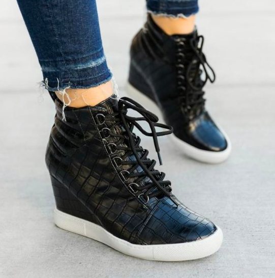 Sassy Crawley Wedge Sneakers  Black Croc – Twisted Label Boutique